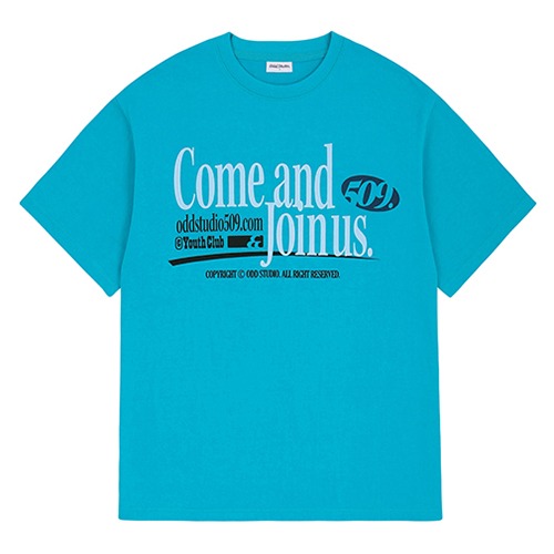 컴앤조인어스 그래픽 오버핏 티셔츠 - AQUA BLUE