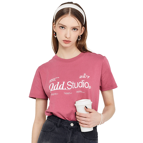 오드 시그니처 로고 레귤러핏 티셔츠 - DUSTY PINK