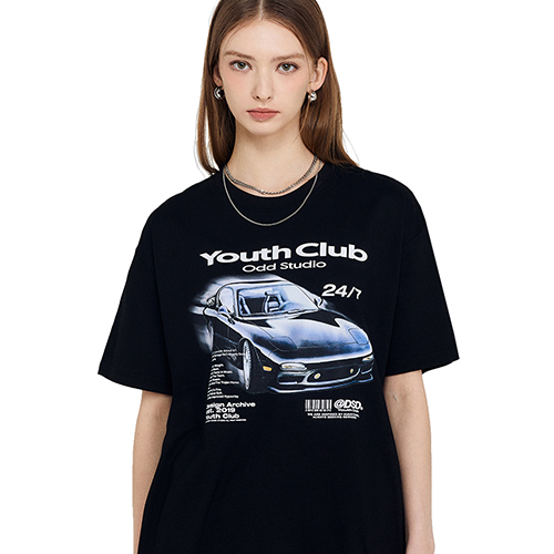 유스클럽 레이싱 오버핏 티셔츠 - BLACK