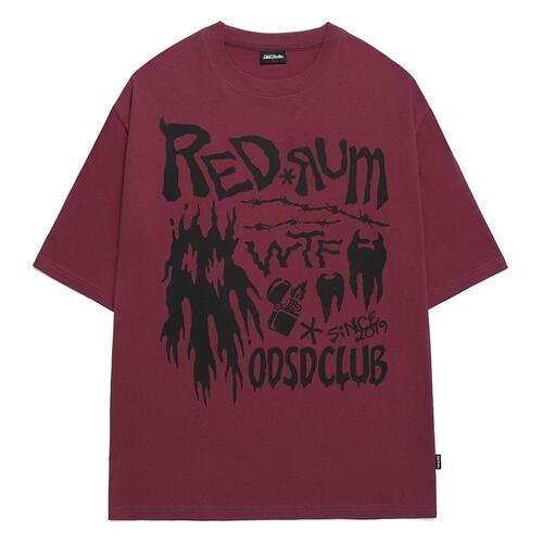 레드럼 그래픽 오버핏 티셔츠 - PLUM RED