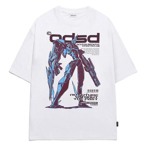 ODSD 메카닉 그래픽 오버핏 티셔츠 - WHITE/BURGUNDY