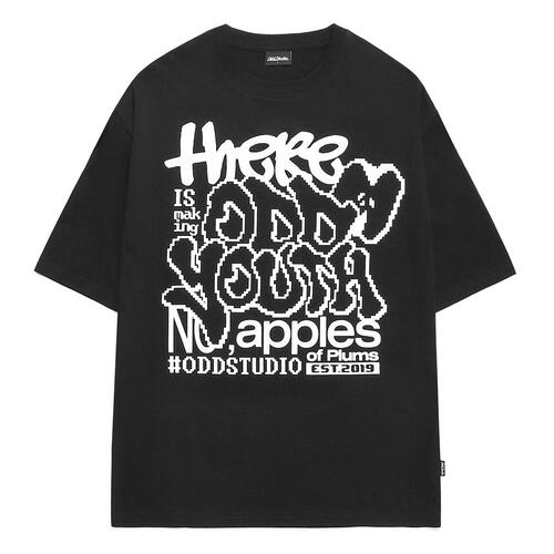 애플 픽셀 그래픽 오버핏 티셔츠 - BLACK
