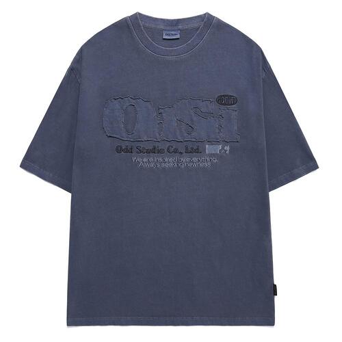 ODSD 피그먼트 데미지 티셔츠 - NAVY