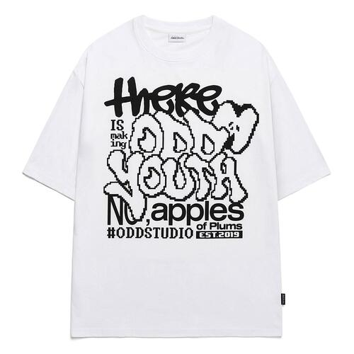 [5/16 예약발송] 애플 픽셀 그래픽 오버핏 티셔츠 - WHITE